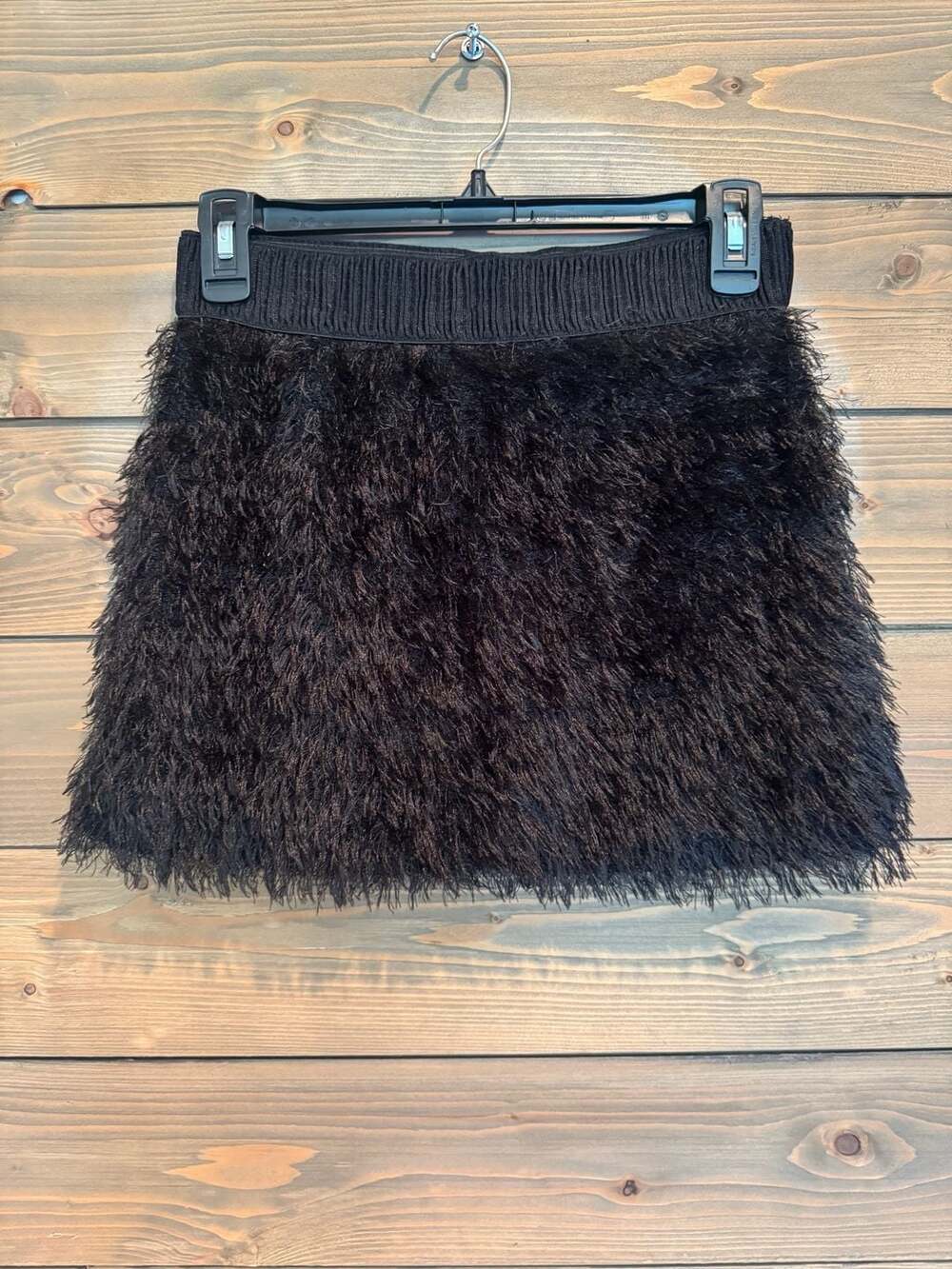 YA Los Angeles Black Shaggy Fuzzy Mini Skirt Size S